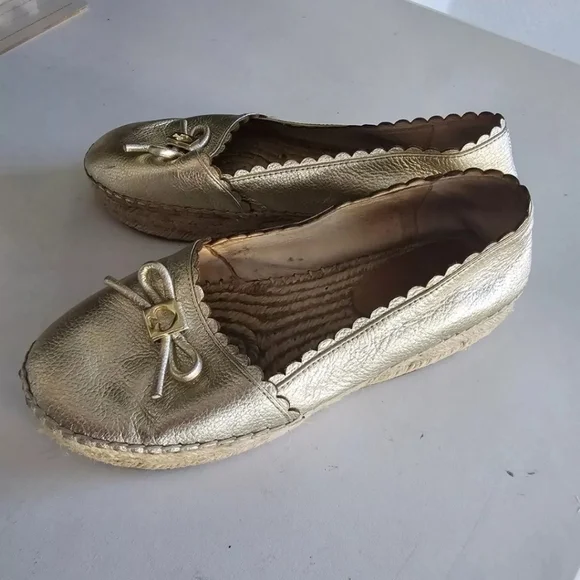 Kate Spade Platform Loafers 7.5 Gold Metallic Women Loranne Slip On Accents Bow - Picture 13 of 13